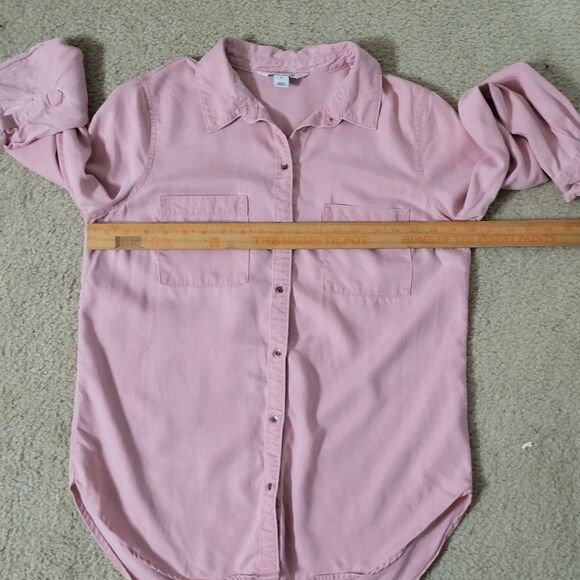 Old Navy Shirt Womens M Mauve Pink LS Button Up The Tunic Shirt Beach Tropical - Picture 8 of 12